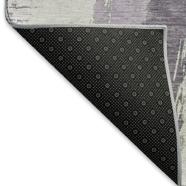 HomeRoots 8' X 8' Stylish Lavender, Ivory & Gray Abstract Round Rug - Washable, UV Protected & Durable Design 694655