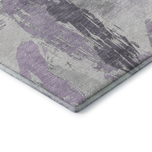 HomeRoots 8' X 8' Stylish Lavender, Ivory & Gray Abstract Round Rug - Washable, UV Protected & Durable Design 694655