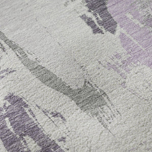 HomeRoots 8' X 8' Stylish Lavender, Ivory & Gray Abstract Round Rug - Washable, UV Protected & Durable Design 694655