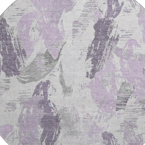 HomeRoots 8' X 8' Stylish Lavender, Ivory & Gray Abstract Round Rug - Washable, UV Protected & Durable Design 694655