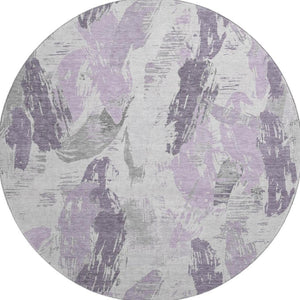 HomeRoots 8' X 8' Stylish Lavender, Ivory & Gray Abstract Round Rug - Washable, UV Protected & Durable Design 694655