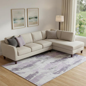 HomeRoots 9' X 12' Abstract Washable Area Rug in Lavender, Ivory & Gray with UV Protection for Modern Spaces 694657