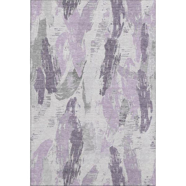 HomeRoots 9' X 12' Abstract Washable Area Rug in Lavender, Ivory & Gray with UV Protection for Modern Spaces 694657