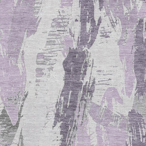 HomeRoots 9' X 12' Abstract Washable Area Rug in Lavender, Ivory & Gray with UV Protection for Modern Spaces 694657