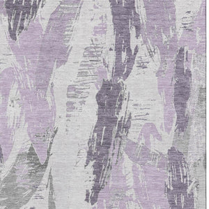 HomeRoots 9' X 12' Abstract Washable Area Rug in Lavender, Ivory & Gray with UV Protection for Modern Spaces 694657