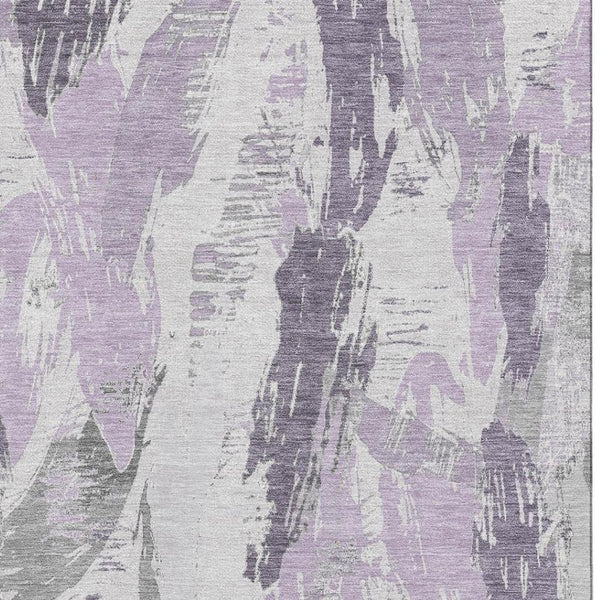 HomeRoots 9' X 12' Abstract Washable Area Rug in Lavender, Ivory & Gray with UV Protection for Modern Spaces 694657