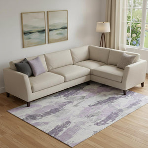 HomeRoots 10' X 14' Stylish Lavender, Ivory & Gray Abstract Washable Area Rug with UV Protection & Durability 694658