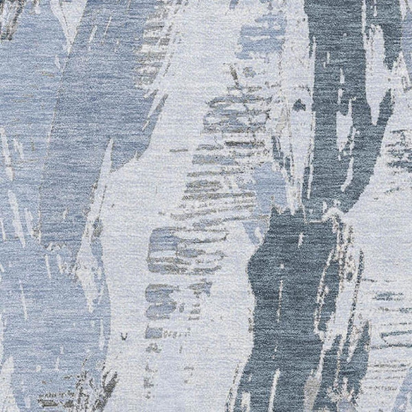 HomeRoots 8' Sky Blue, Gray & Ivory Abstract Washable Area Rug - Durable, UV-Protected for High-Traffic Spaces 694662
