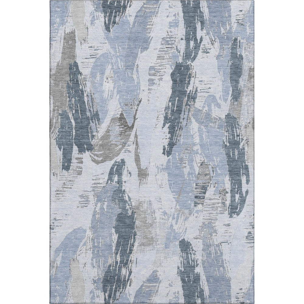 HomeRoots 9' X 12' Sky Blue Gray Ivory Washable Area Rug with UV Protection for Modern Spaces and Easy Care 694663