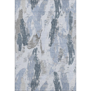 HomeRoots 9' X 12' Sky Blue Gray Ivory Washable Area Rug with UV Protection for Modern Spaces and Easy Care 694663