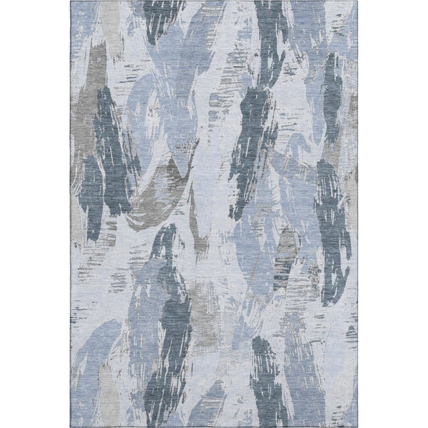 HomeRoots 9' X 12' Sky Blue Gray Ivory Washable Area Rug with UV Protection for Modern Spaces and Easy Care 694663