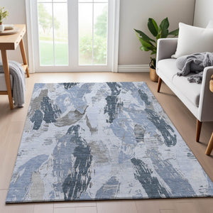 HomeRoots 9' X 12' Sky Blue Gray Ivory Washable Area Rug with UV Protection for Modern Spaces and Easy Care 694663