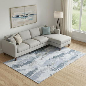 HomeRoots 10' Sky Blue, Gray & Ivory Abstract Area Rug - Washable, UV Protected, Perfect for High Traffic Spaces! 694664
