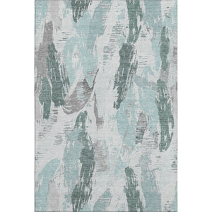 HomeRoots 5' X 8' Teal Ivory Gray Abstract Area Rug – Washable, UV Protected for High-Traffic Homes & Style 694666