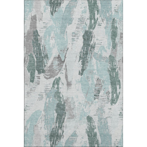 HomeRoots 5' X 8' Teal Ivory Gray Abstract Area Rug – Washable, UV Protected for High-Traffic Homes & Style 694666