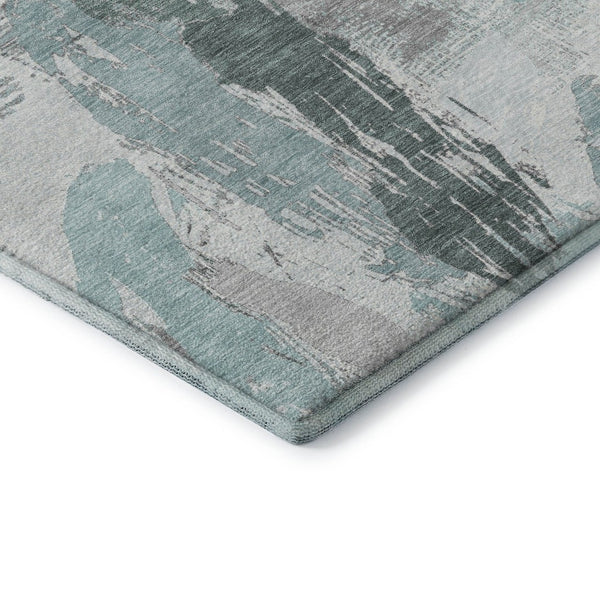 HomeRoots 5' X 8' Teal Ivory Gray Abstract Area Rug – Washable, UV Protected for High-Traffic Homes & Style 694666