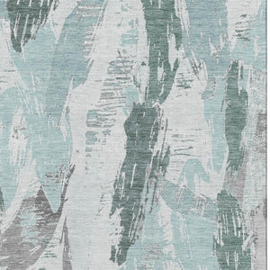 HomeRoots 5' X 8' Teal Ivory Gray Abstract Area Rug – Washable, UV Protected for High-Traffic Homes & Style 694666