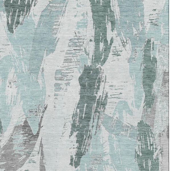 HomeRoots 5' X 8' Teal Ivory Gray Abstract Area Rug – Washable, UV Protected for High-Traffic Homes & Style 694666