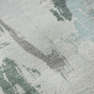 HomeRoots 8' X 8' Washable Teal, Ivory & Gray Abstract Round Rug with UV Protection for Modern Spaces 694667