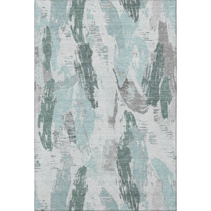 HomeRoots 8' Vibrant Teal Ivory and Gray Abstract Area Rug - Washable, UV Protected, Non-Slip Backing for Style 694668