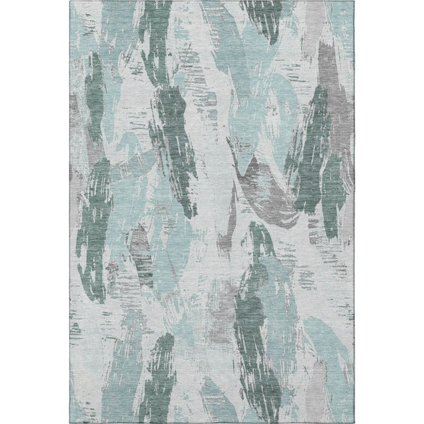HomeRoots 8' Vibrant Teal Ivory and Gray Abstract Area Rug - Washable, UV Protected, Non-Slip Backing for Style 694668