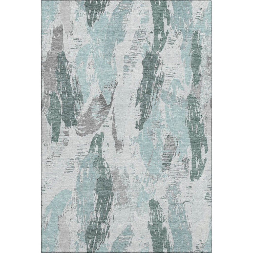 HomeRoots 9' X 12' Teal Ivory and Gray Abstract Area Rug - Washable, UV Protected, Durable for High-Traffic Spaces 694669