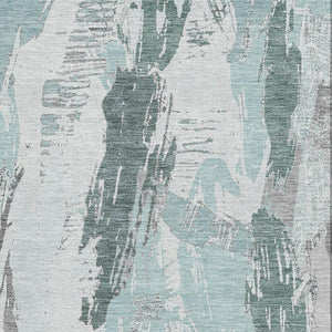 HomeRoots 9' X 12' Teal Ivory and Gray Abstract Area Rug - Washable, UV Protected, Durable for High-Traffic Spaces 694669