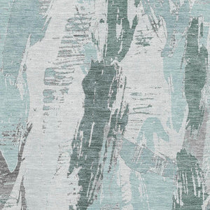 HomeRoots 10' Teal Ivory and Gray Abstract Washable Area Rug – UV Protected, Stain Resistant, Perfect for Any Room 694670