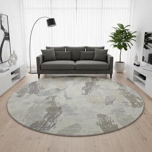 HomeRoots 8' X 8' Washable Round Rug in Taupe, Ivory & Gray - Modern Abstract Design with UV Protection 694673