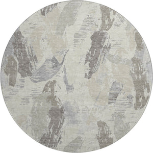 HomeRoots 8' X 8' Washable Round Rug in Taupe, Ivory & Gray - Modern Abstract Design with UV Protection 694673