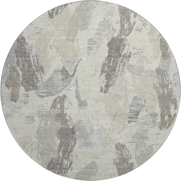 HomeRoots 8' X 8' Washable Round Rug in Taupe, Ivory & Gray - Modern Abstract Design with UV Protection 694673
