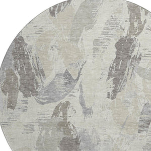 HomeRoots 8' X 8' Washable Round Rug in Taupe, Ivory & Gray - Modern Abstract Design with UV Protection 694673