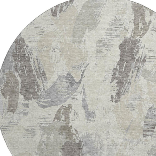 HomeRoots 8' X 8' Washable Round Rug in Taupe, Ivory & Gray - Modern Abstract Design with UV Protection 694673