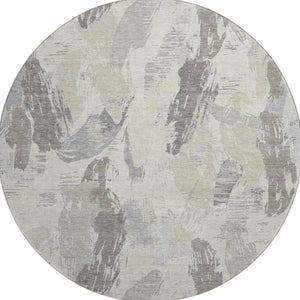 HomeRoots 8' X 8' Washable Round Rug in Taupe, Ivory & Gray - Modern Abstract Design with UV Protection 694673