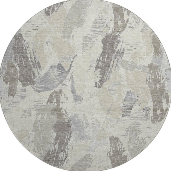 HomeRoots 8' X 8' Washable Round Rug in Taupe, Ivory & Gray - Modern Abstract Design with UV Protection 694673