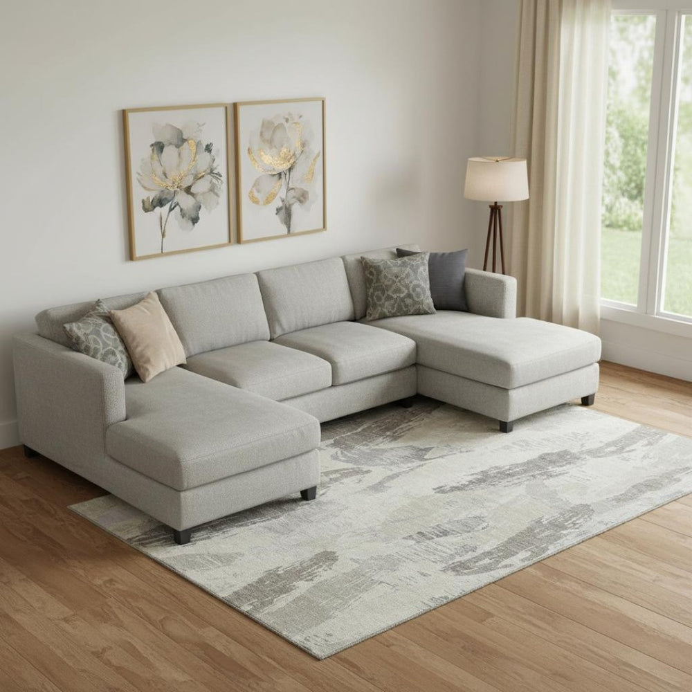 HomeRoots 9' X 12' Contemporary Taupe Ivory Gray Washable Area Rug - Stain Resistant & UV Protected Design! 694675