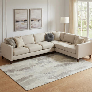 HomeRoots 10' X 14' Abstract Taupe Ivory Gray Area Rug - Durable, Washable, UV-Protected for Busy Homes 694676