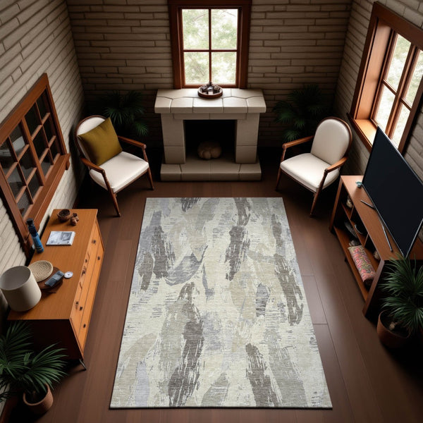 HomeRoots 10' X 14' Abstract Taupe Ivory Gray Area Rug - Durable, Washable, UV-Protected for Busy Homes 694676