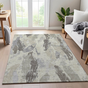 HomeRoots 10' X 14' Abstract Taupe Ivory Gray Area Rug - Durable, Washable, UV-Protected for Busy Homes 694676