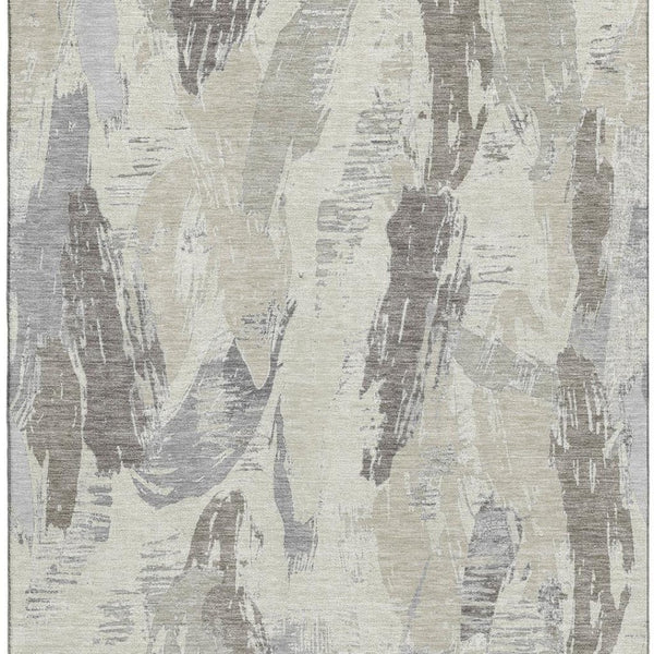 HomeRoots 10' X 14' Abstract Taupe Ivory Gray Area Rug - Durable, Washable, UV-Protected for Busy Homes 694676