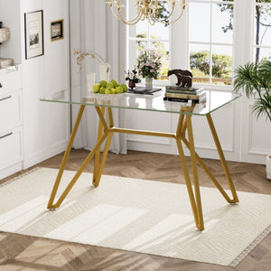 HomeRoots 47" Chic White and Gold Glass Trestle Coffee Table - Modern Design for Stylish Living Spaces 694680