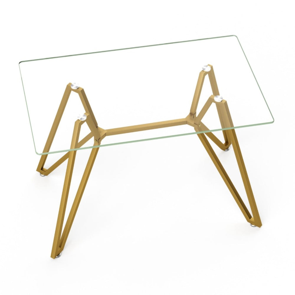 HomeRoots 47" Chic White and Gold Glass Trestle Coffee Table - Modern Design for Stylish Living Spaces 694680