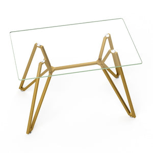 HomeRoots 47" Chic White and Gold Glass Trestle Coffee Table - Modern Design for Stylish Living Spaces 694680