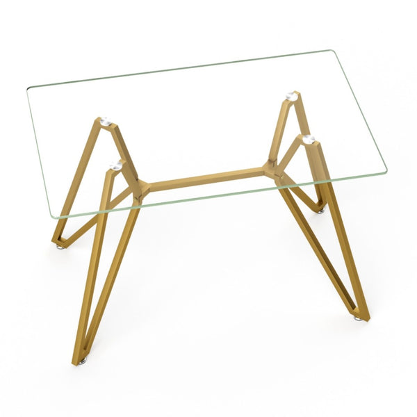 HomeRoots 47" Chic White and Gold Glass Trestle Coffee Table - Modern Design for Stylish Living Spaces 694680
