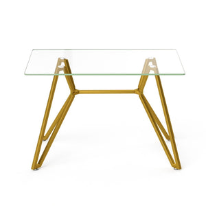HomeRoots 47" Chic White and Gold Glass Trestle Coffee Table - Modern Design for Stylish Living Spaces 694680