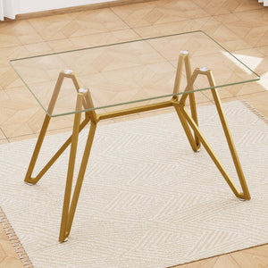 HomeRoots 47" Chic White and Gold Glass Trestle Coffee Table - Modern Design for Stylish Living Spaces 694680