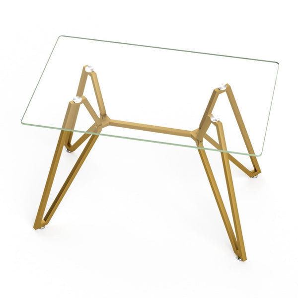 HomeRoots 47" Chic White and Gold Glass Trestle Coffee Table - Modern Design for Stylish Living Spaces 694680