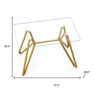 HomeRoots 47" Chic White and Gold Glass Trestle Coffee Table - Modern Design for Stylish Living Spaces 694680