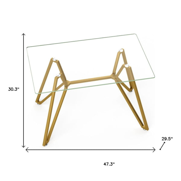 HomeRoots 47" Chic White and Gold Glass Trestle Coffee Table - Modern Design for Stylish Living Spaces 694680