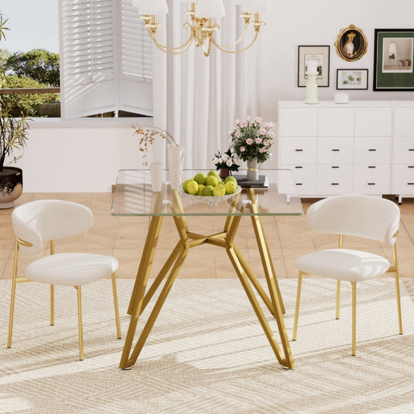HomeRoots 35" Striking White Glass and Gold Steel Square Trestle Coffee Table for Modern Living Rooms and Offices 694682